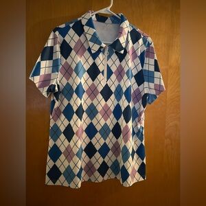 Women's Argyle Short Sleeve Golf Polo - Blue, Purple, White 1/4 Zip Sporty 2XL
